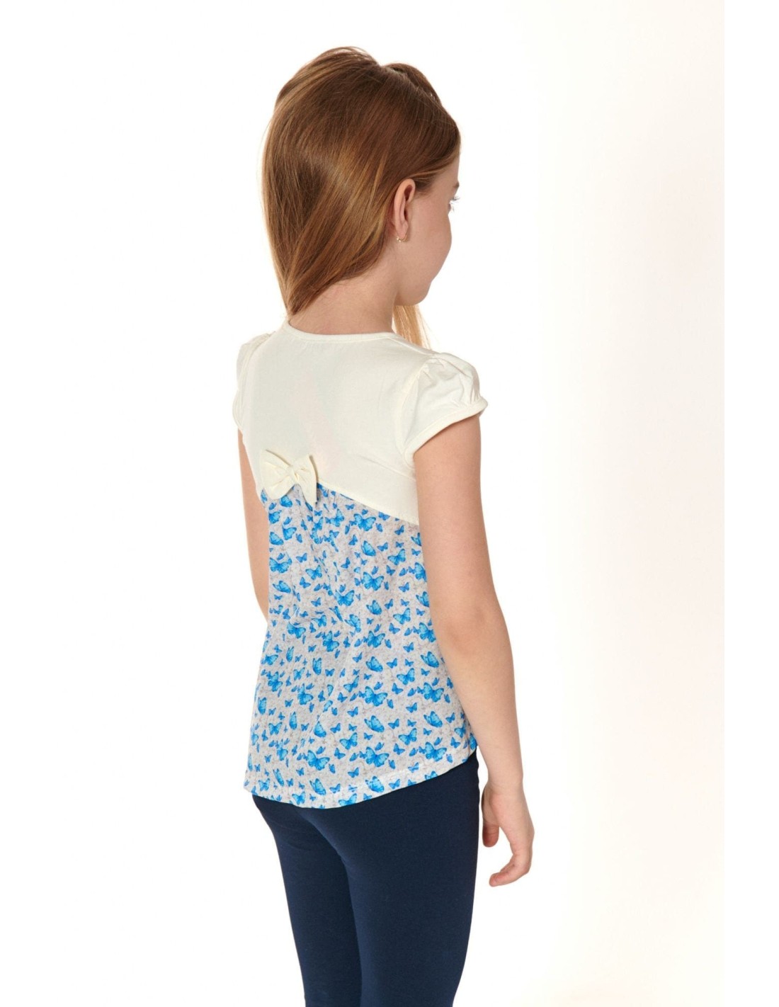 Girls\' blouse with a longer back, cream, NDZ8158 - Online store - Boutique